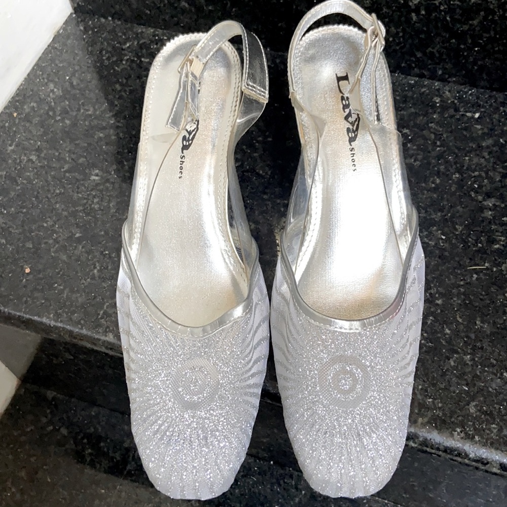 Mid Heel Women’s Dress Shoe. Mesh w/Glitter